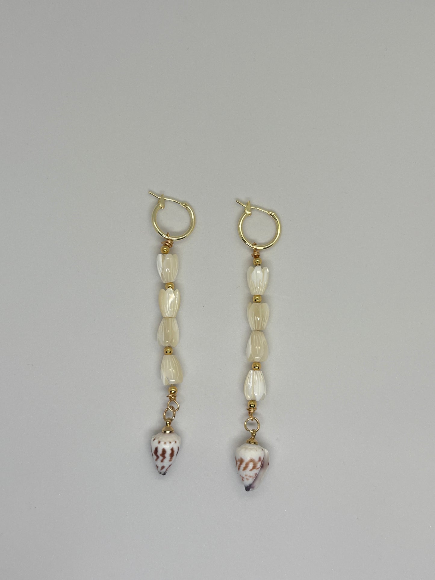 Cone shell + Jasmine bead Earrings