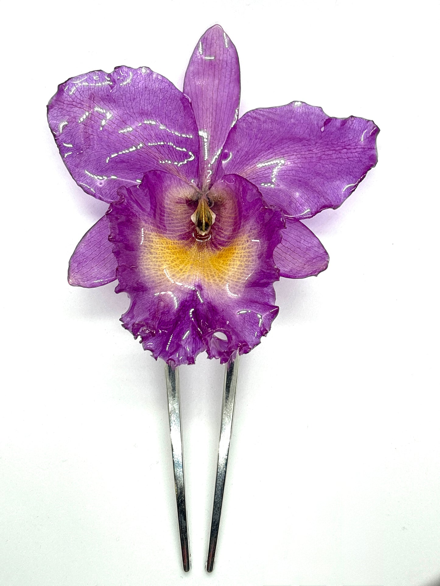 XL Purple cattleya orchid hair pin
