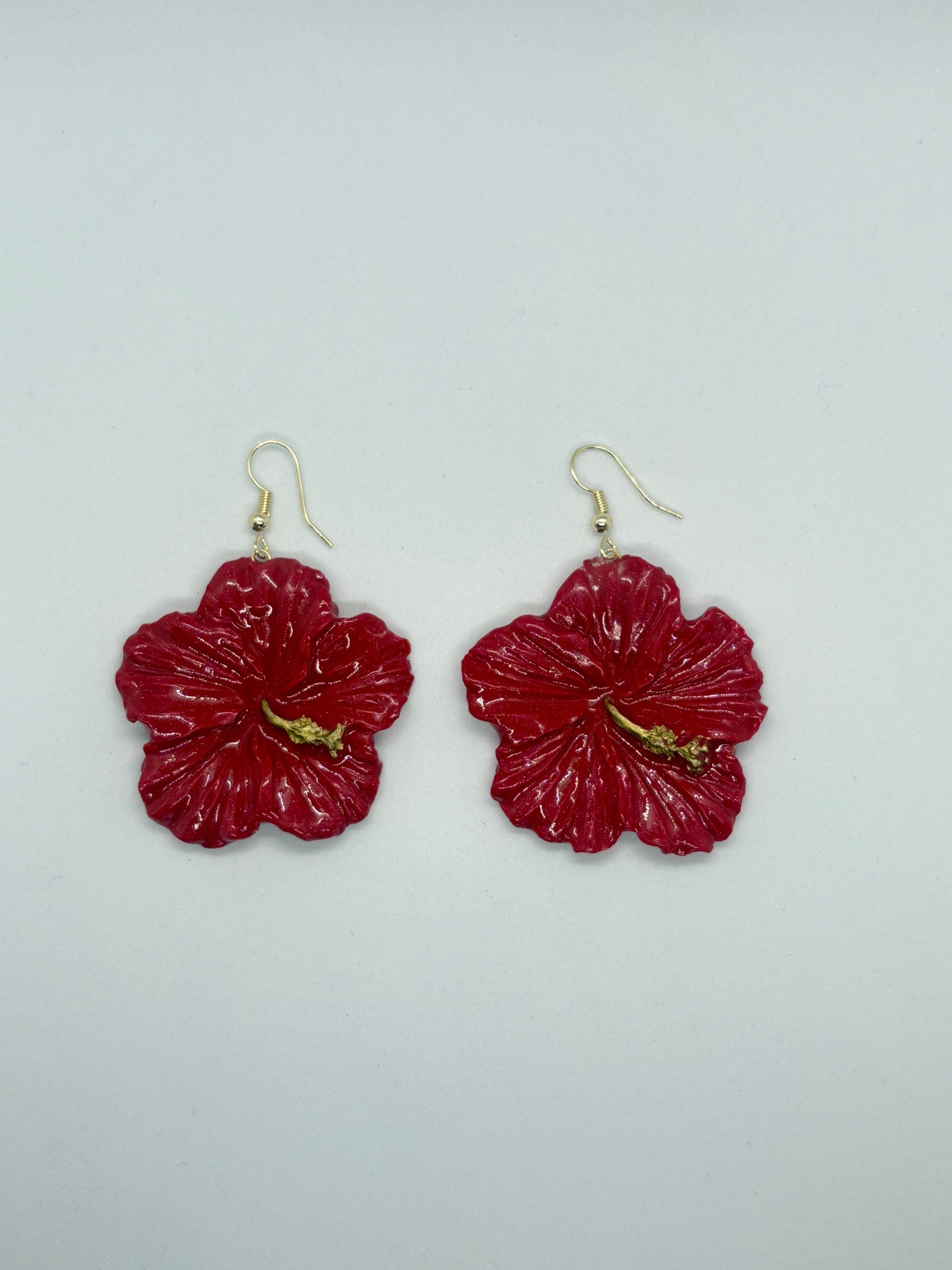 Red & gold hibiscus earrings