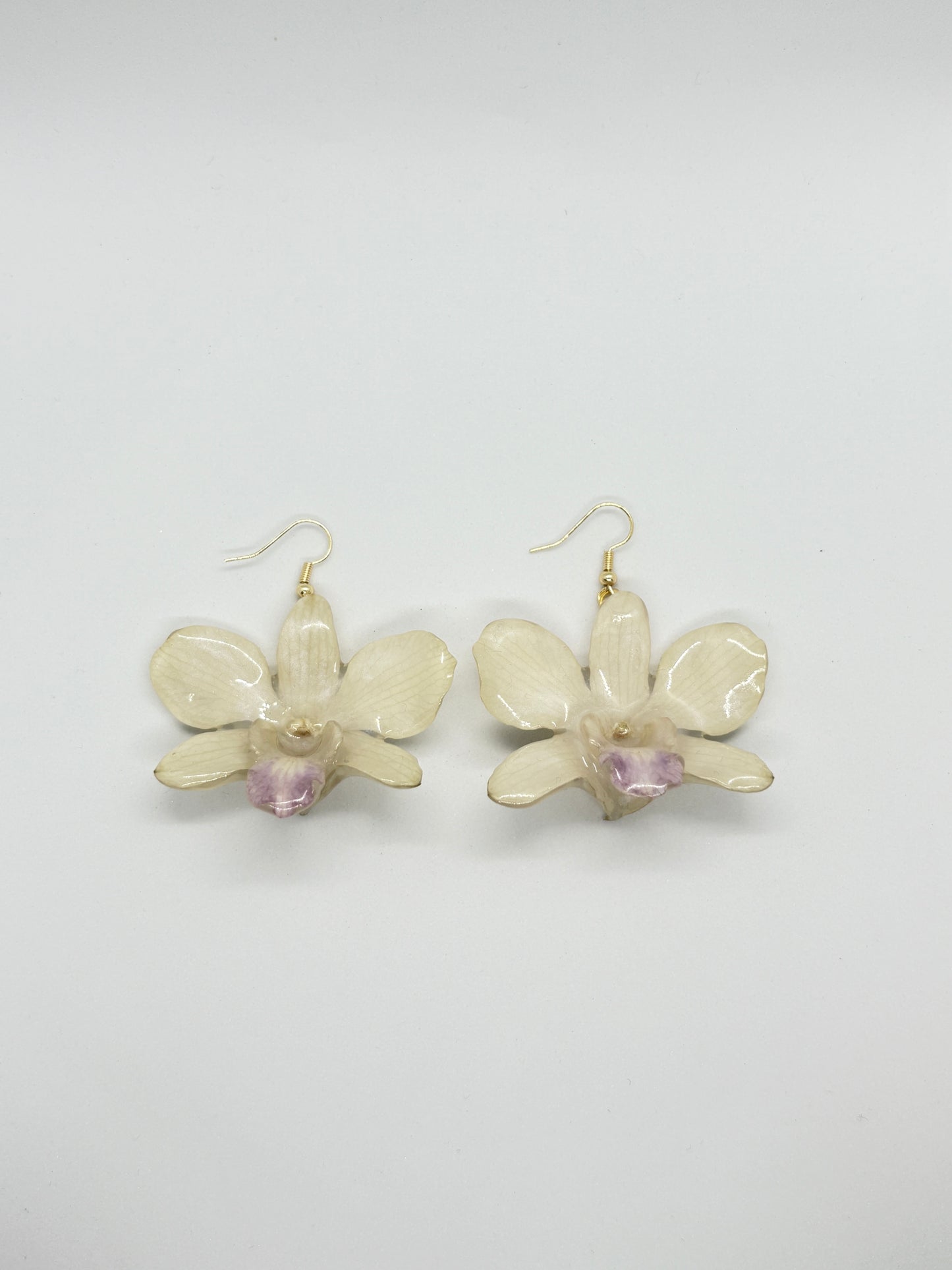 Mini white dendrobium orchid earrings