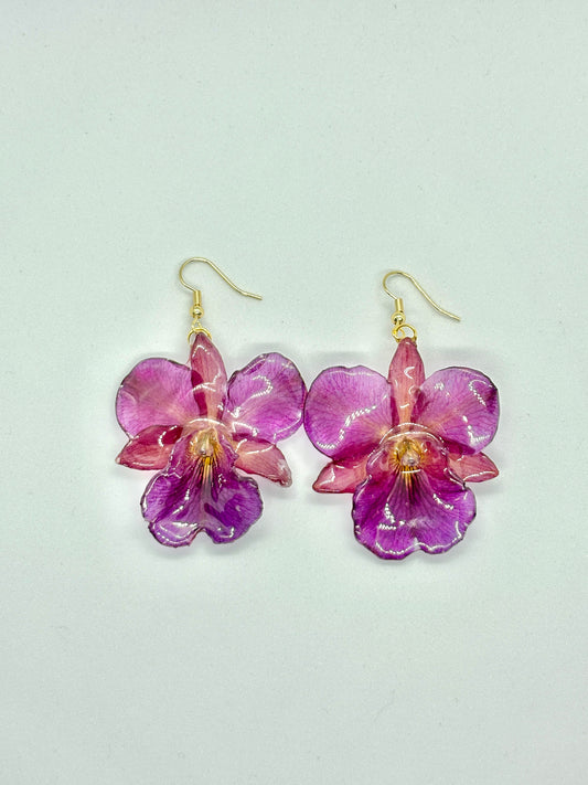Mini purple dendrobium orchid earrings