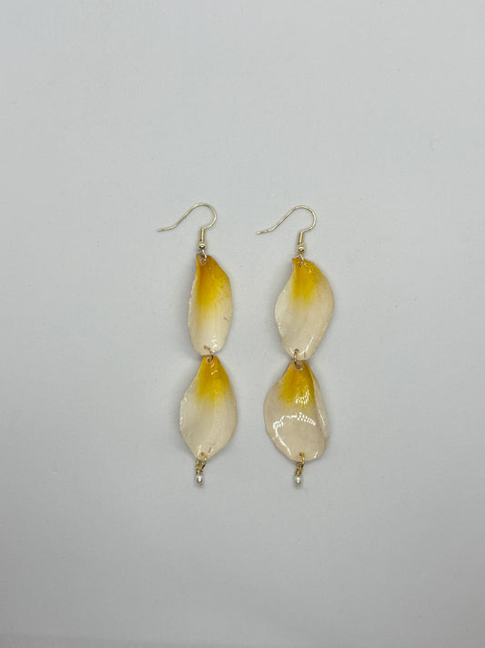 Frangipani Petal drop earrings with fresh water pearls