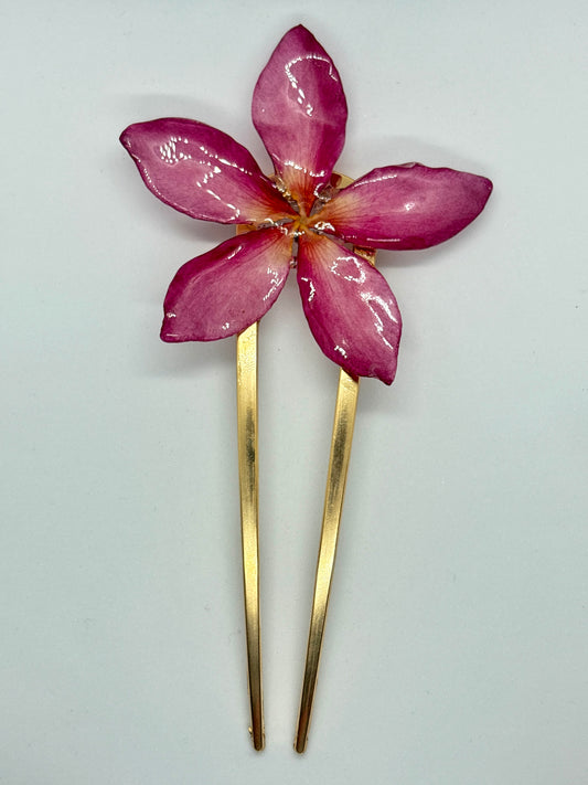 Pink frangipani hair pin
