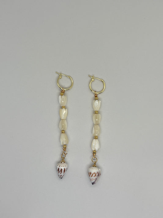 Cone shell + Jasmine bead Earrings
