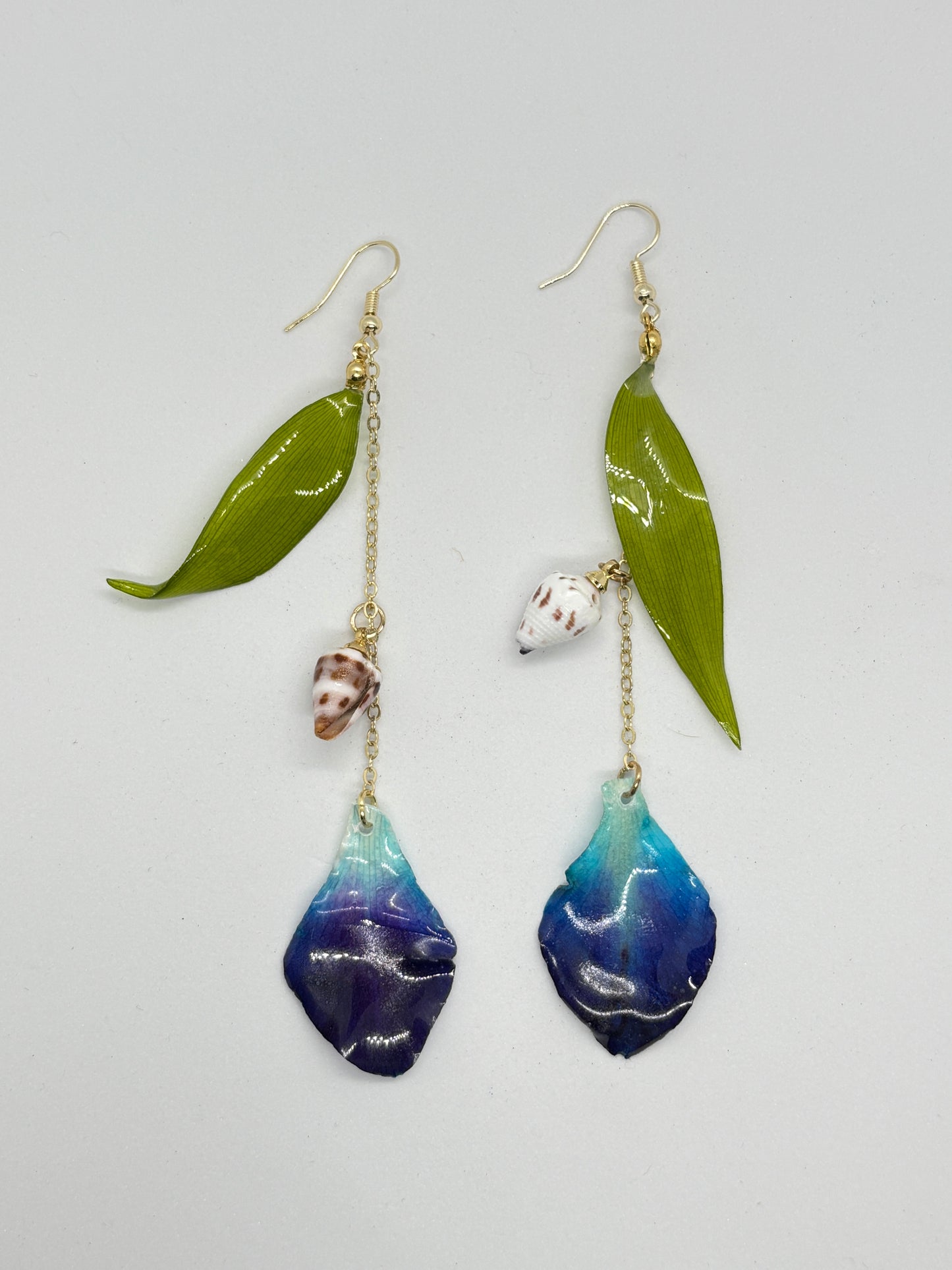 Orchid petals w bamboo leaf earrings
