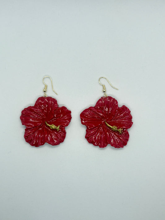 Red & gold hibiscus earrings