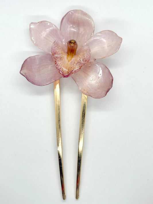 Pink cymbidium hair pin