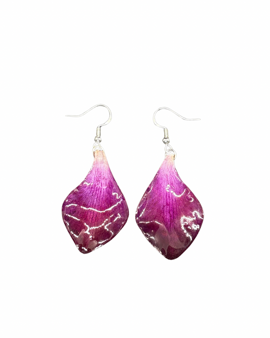 Single orchid petal earrings
