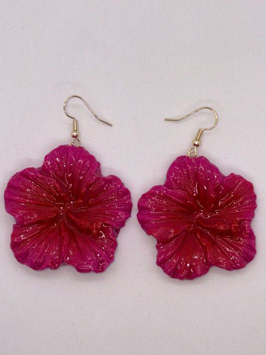 Pink hibiscus earrings