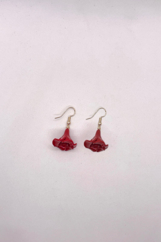 Single red pua drop earrings